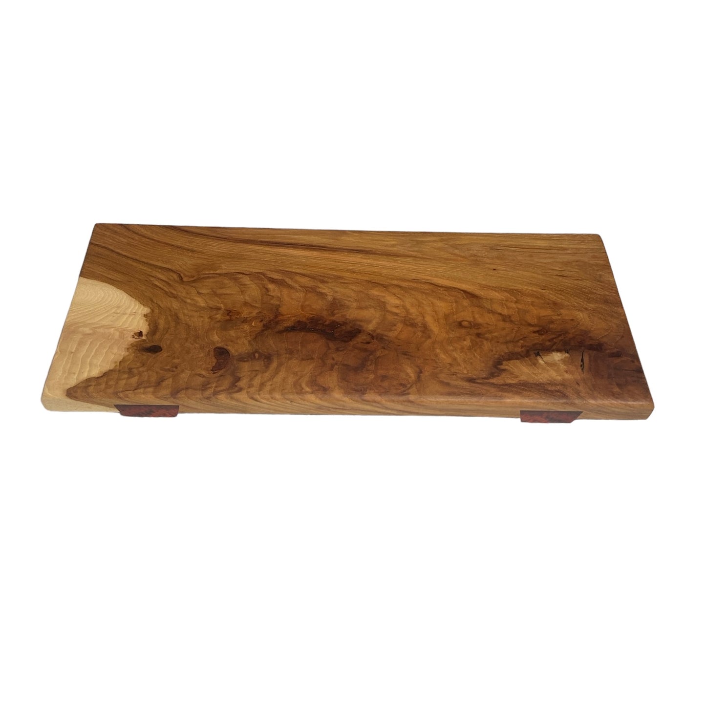 Highly Figured Hickory Charcuterie Board w/dovetail exotic Padauk legs