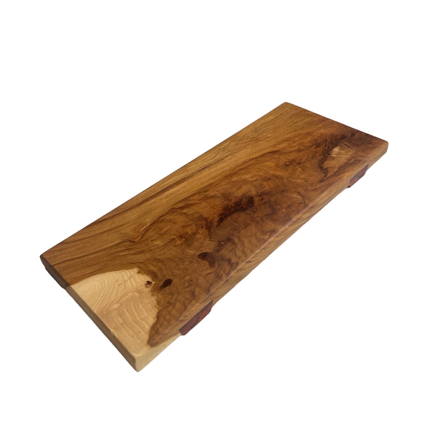 Highly Figured Hickory Charcuterie Board w/dovetail exotic Padauk legs