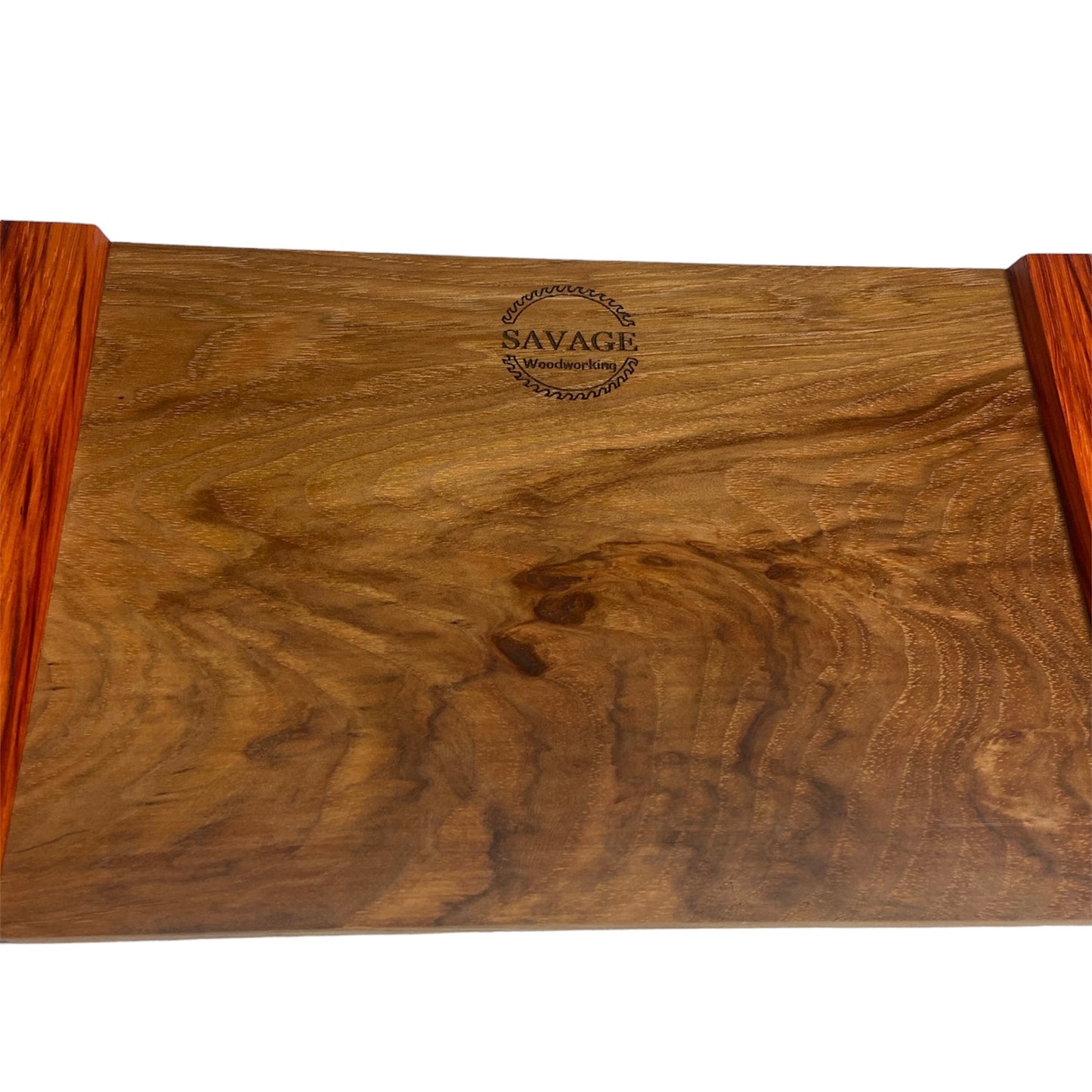 Highly Figured Hickory Charcuterie Board w/dovetail exotic Padauk legs