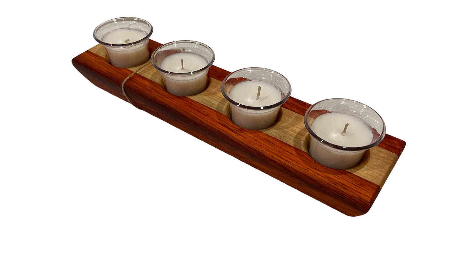 Candle holder - Exotic Padauk and Maple, (4) white candles - FREE SHIPPING